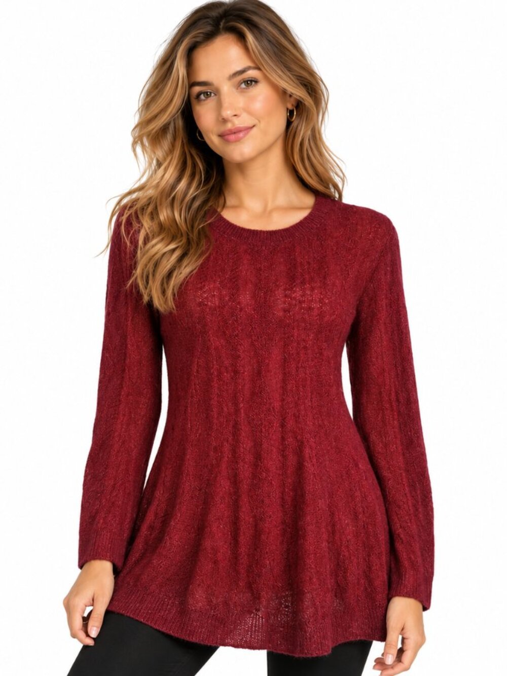 Peruvian Connection Baby Alpaca Cable Knit Tunic Sweater S Red Quiet Luxury